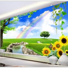 beibehang Wallpaper custom living room bedroom mural fresh sky rainbow grass decoration background wall frame picture 2024 - buy cheap