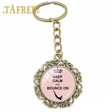 TAFREE New Gymnastics Keyring Gymnast Hollow Flower Key Chain Handmade Jewelry Glass Cabochon Key Rings Accessory GY121 2024 - buy cheap