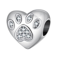 Authentic 925 Sterling Silver Charm Cute Paw Heart Crystal Beads For Original Pandora Charm Bracelets & Bangles Jewelry 2024 - buy cheap