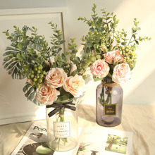 YO CHO-ramo de novia para boda, ramos de hojas de eucalipto rosas, flores artificiales de seda, accesorios de centro de mesa de boda 2024 - compra barato
