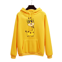 Зимний женский пуловер, желтый плотный Свободный пуловер, одежда, милый животный жираф, девушка, принт, Харадзюку, толстовки, женская спортивная одежда, топы 2024 - купить недорого
