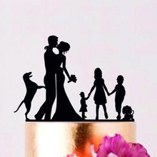 Topo de bolo para família, noiva e noivo com menina e menino, silhueta, casal com topo de bolo infantil 2024 - compre barato
