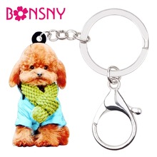 Bonsny chaveiro de acrílico com desenho, lindo cachorro, bolsa de mão, joia feminina 2024 - compre barato