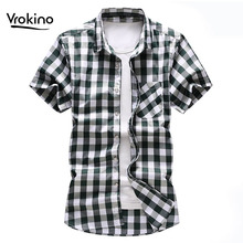 New Summer In 2019 Men's Chess Short Sleeve Plaid Shirt Fashion Men's Business Casual Large Size Shirt Brand Clothing 6XL 7XL 2024 - buy cheap
