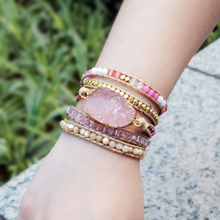 Розовый кварцевый браслет ручной работы, браслет из натурального камня, 5 оберток, богемный браслет для девушек, подарки, браслет для женщин, Прямая поставка 2024 - купить недорого