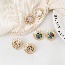 Simple fashion geometric circle small exquisite earrings temperament with colorful shell no ear hole ear clip 2024 - buy cheap