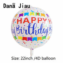 DanaJiau-Globo feliz de cumpleaños 4D de 22 pulgadas, decoración de fiesta de cumpleaños, blanco, 4 lados, inflado de helio, proveedor de juguetes para niños 2024 - compra barato