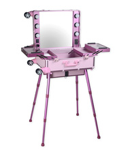 Popular Aluminum makeup station with lighted mirror and removable wheels, makeup case with lights mirror and leg 2024 - buy cheap