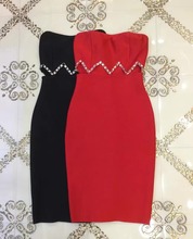 New Fashion Elastic Strapless Women's Sexy Rayon Celebrity Bodycon Bandage Dress Red Black 2024 - buy cheap