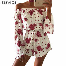 ELSVIOS Women Off Shoulder Floral Print Playsuits Rompers Spring Summer Sexy Short Jumpsuits Casual Flare Sleeve Beach Overalls 2024 - buy cheap