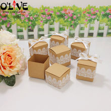 50 Pcs Kraft Gift Box Candy Babyshower Party Favors Boxes Lace Bowknot Wedding Bonbonniere Chocolate Package Sugar Box 2024 - buy cheap