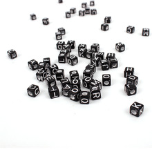 200pcs/lot 7x6mm Square Shape Black Big Hole Acrylic White Letters Beads Loose Spacer Alphabet Beads DIY Jewelry Accessories 2024 - buy cheap