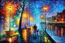 hand-painted stretched  framed oil wall art  Lovers walking under lamp home decoration  Landscape canvas  oil painting 16x20inch 2024 - buy cheap