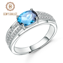 Anel de noivado com pedra preciosa para mulheres, anel gem's oval 925 de prata esterlina 1.57ct de pedra preciosa, topázio azul natural para mulheres, joias finas 2024 - compre barato