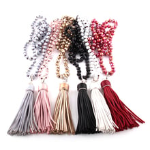 Free Shipping Bohemian Tribal Jewelry Glass Crystal long Knotted leather Tassel Necklace 6 Color 2024 - buy cheap