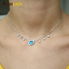 2020 Top Quality FaShion EleGant Jewelry Drop Cz Choker Silver Color Blue Clear Cz Lady Women Choker Delicate Charm Necklace 2024 - buy cheap