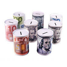 Creative euro dollar metal cylinder tin piggy bank High-quality Coin Deposit Saving Money Boxes Home Decoration Safe Storage Box 2024 - buy cheap