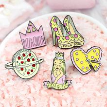 Sweet Pizza Queen girl Enamel Brooches cheese Planet Heart crown High heels shoes Pin Lapel package badge Food Jewelry Gift Kids 2024 - buy cheap