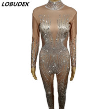 Silver Rhinestones Sexy Jumpsuit Nightclub Bar DJ Singer Stage Wear Pole Dancing Costume Acrobatics Performance Elastic Leotard 2024 - buy cheap