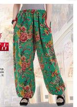 1pcs/lot national style woman loose cotton linen print pants long loose Bloomers casual pants mid waist 2024 - buy cheap