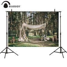 Allenjoy backdrop for photographic studio wedding arch door ceremony burlap wooden log pine forest background Romantic photocall 2024 - buy cheap