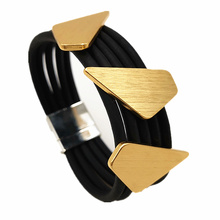 YD&YDBZ Trendy Alloy Gold Bracelets Women Charm Bracelet Geometric Rubber Jewelry Black Rope Elasticity Rope Handmade Wholesale 2024 - buy cheap