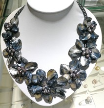 7 flores negras joyería clásica perla natural hecha a mano colgante mujeres collar 45 cm 18'' 2024 - compra barato