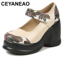 CEYANEAO 2019 Genuine leather shoes platform shoes high heel pumps print color wedges shoes for womanE1937 2024 - buy cheap