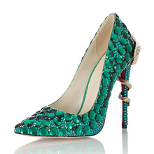 Zapatos de tacón fino con diamantes de imitación para mujer, tacones altos de 11CM, para boda y fiesta 2024 - compra barato