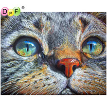 Dpf 5d padrão de bordado de diamante pintura de diamante ponto cruz artesanato rosto de gato kit de mosaico completo quadrado decoração para casa presente 2024 - compre barato