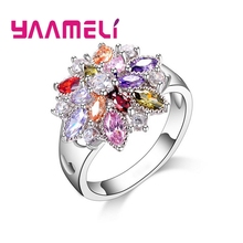 Summer Flowers Finger Rings for Women Gifts 925 Sterling Silver Rainbow Colored Cubic Zircon Stone Sparkling Jewelry 2024 - buy cheap