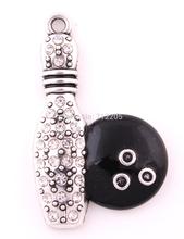 New 20pcs a lot Antique silver plated zinc studded with sparkling crystals Bowling Pin and Ball Crystal Pendant 2024 - buy cheap