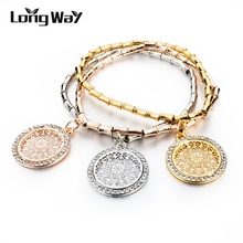 LongWay-Pulseras de cristal de alta calidad para mujer, brazaletes de gran calidad, pulsera redonda de Color dorado, Pulseras de cuarzo, SBR140632 2024 - compra barato