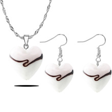 Qianbei cor Da Mistura De Vidro Murano conjuntos de Jóias Coração colar de Prata mulheres brincos NOVA 2024 - compre barato