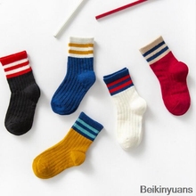 5 шт., Детские хлопковые носки в полоску, на весну и осень 2024 - купить недорого