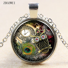 2018/Personality Watch Owl Pattern Glass Pendant Necklace For Men And Women Clothing Accessories Necklace Jewelry 2024 - buy cheap