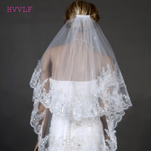 Bridal Veil Two Layers White Ivory Tulle with Comb Appliques Wedding Accessories New Wedding Veils 2024 - buy cheap