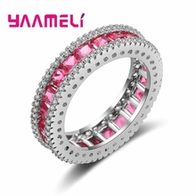 High Quality Square Pink CZ Crystal for Women Bridesmaids Brilliant Party  Ring Female 925 Sterling Silver Rings 2024 - buy cheap