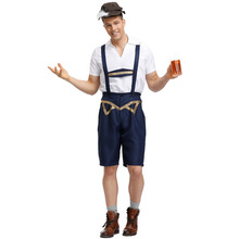 Traje de camarero Oktoberfest para hombre, pantalones cortos con tirantes de color azul oscuro, Tops blancos, ropa de cerveza, disfraz para Alemania 2024 - compra barato