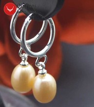 Qingmos Natural Pearl Earring for Women with 7*9mm Drop Pink Pearl Dangle Loop Shape Earrings Jewelry Ear310 Free Shipping 2024 - buy cheap