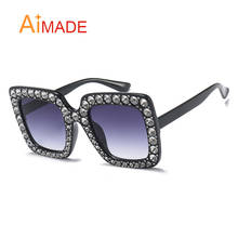 Aimade 2018 Fashion Oversized Rhinestone Square Sunglasses Women Luxury Brand Designer Big Mirror Sun Glasses For Female UV400 2024 - buy cheap