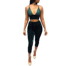 XLLAIS Snug Fabric Velvet Two Piece Outfit Tracksuit For Women Lace Strap Crop Tops Mid-Calf Pants Sets Conjunto Feminino 2024 - buy cheap