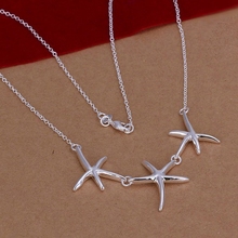 925 jewelry silver plated necklace, 925 jewelry jewelry Triple Seastars Necklace N124 2024 - buy cheap