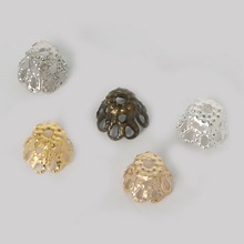 Gorros de flor hueca chapados en oro y plata, accesorio de joyería para manualidades, rodio, bronce, 5x6mm, 200 Uds. 2024 - compra barato