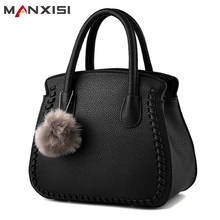 MANXISI Brand Women Shoulder Bags Hairball For Bags High Quality PU Leather Handbags For Woman Black Ladies Messenger Bag 2024 - buy cheap