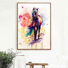 HAOCHU-pintura de caballo colorido, Impresión de póster, imágenes de pared nórdicas simples, lienzo para decoración del hogar y sala de estar 2024 - compra barato