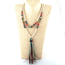 Fashion Fashion Bohemian Jewelry Mumti Stone Glass Long Knotted LongTassel Necklaces For Women Ethnic Necklace 2024 - buy cheap