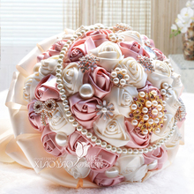 Free shipping Large ribbon ribbon roses flower ball wedding gift bride holding flowers Korean pearl pink diamond simulation 2024 - buy cheap