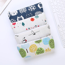 M155 Fresh Japan Korea Canvas Coin Bag Cartoon Cat Tree Sailboat Printing Pencil Bag Small Wallet Wholesale 2024 - buy cheap