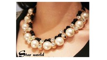 2015 ribbon lace-up Double row pearl set auger Korean jewelry adjustableJewelry fashion necklace geometry modeling metal Chain 2024 - buy cheap